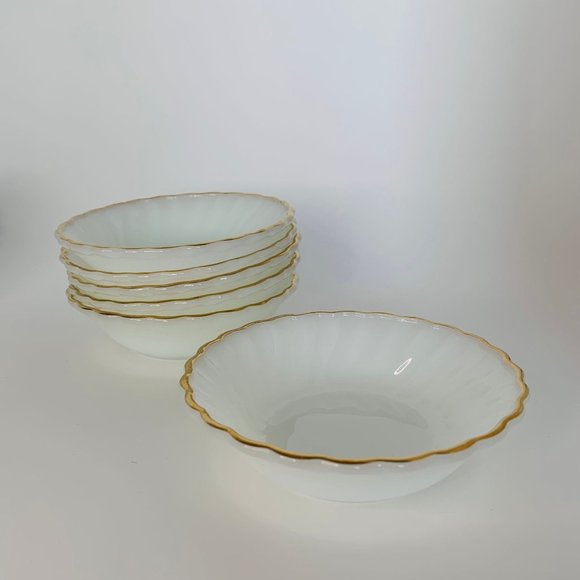 Vintage Swirl Golden Shell Lustre Small Fruit Dessert Bowls by Anchor Hocking - Picture 3 of 5
